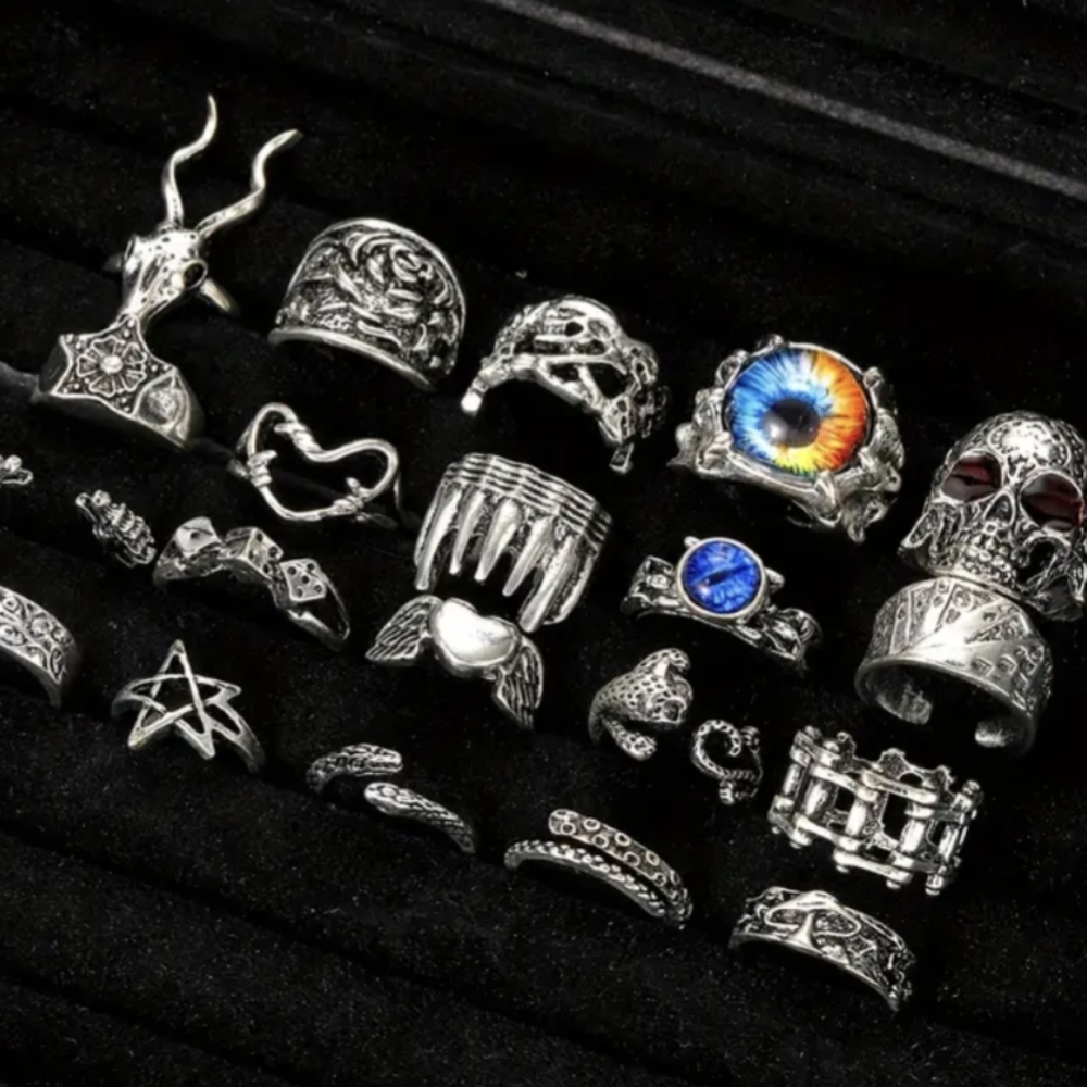 20 Pc Punk Rings Heavy Metal Alt Jewelry Alt Goth Ring Set - Picture 3 of 7